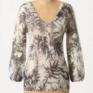 Anthropologie Guinevere Woodland Haze Mohair Wool Sweater Fern Print Large